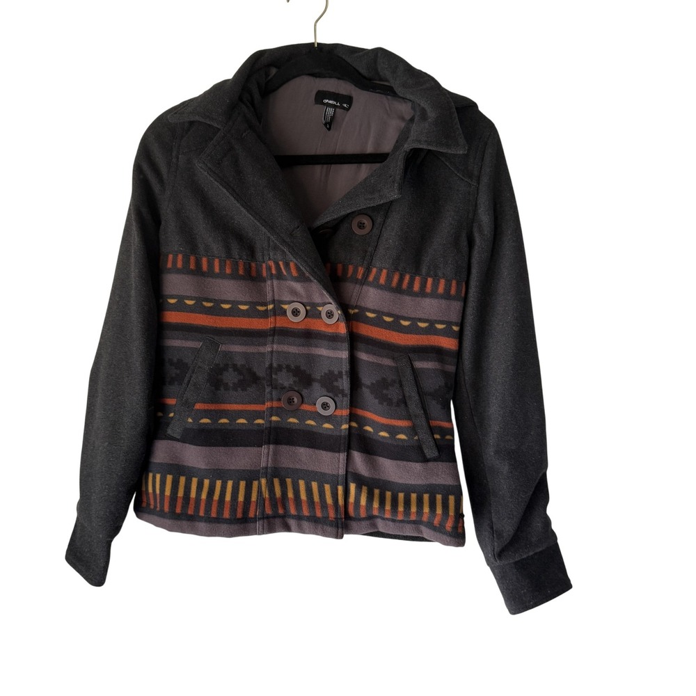 O'Neill Jacket Western Small Aztec Stripe Hooded Button Peacoat Southwest